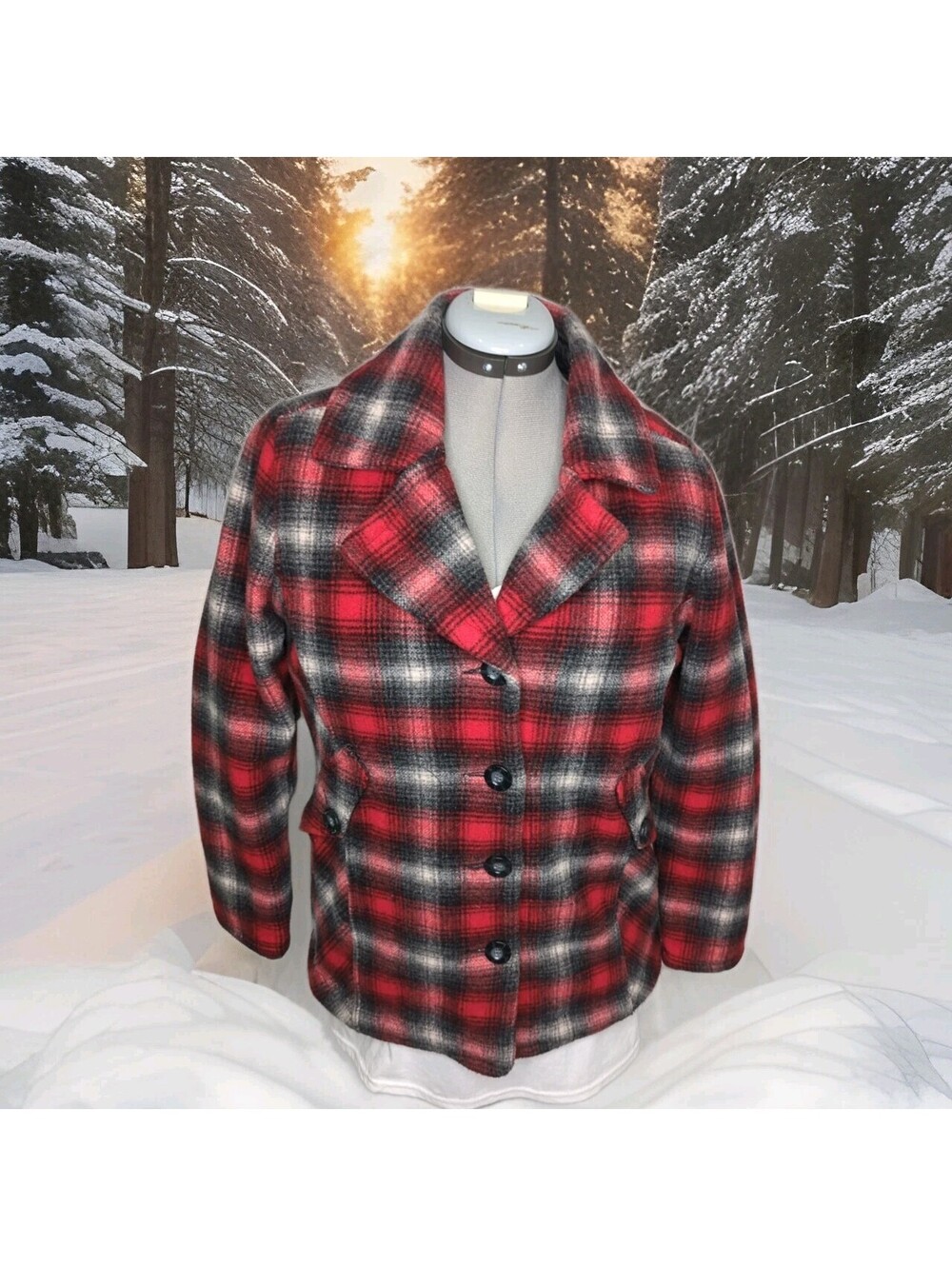 Woolrich Red Plaid Winter Coat Wool Quilted Jacket Womens Medium Hunting Vista